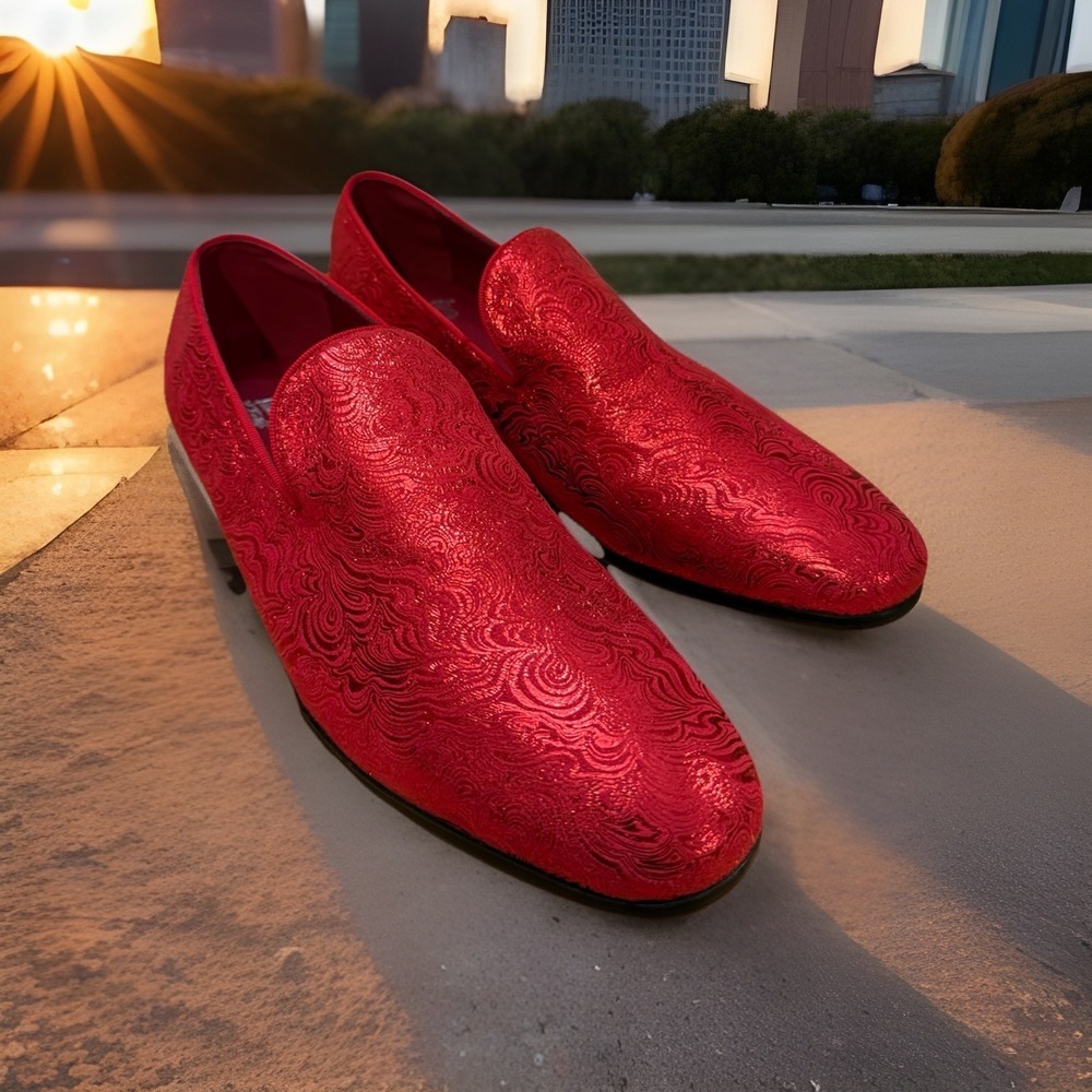 Royal Shoes Red Wavy Print Smoking Red Bottom Slip On Mens Dress Shoes 9 LF-8872